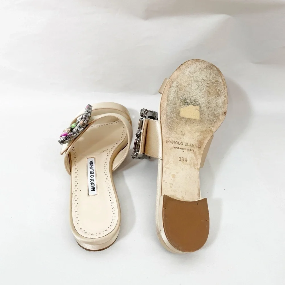 MANOLO BLAHNIK Verda Jewel Embellished Satin Sandals